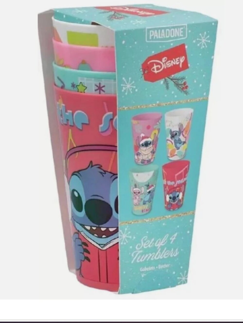 Disney Lilo & STITCH Set 4 Designs Tumblers 13.5 OZ Holiday Christmas Paladone